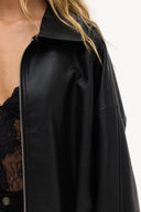A Petal’s Prayer Black PU Bomber | Oversized polished zip bomber