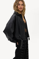 A Petal’s Prayer Black PU Bomber | Oversized polished zip bomber