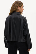 A Petal’s Prayer Black PU Bomber | Oversized polished zip bomber