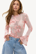 Walk the Woven Path Pink Light | Chic sheer floral mesh top