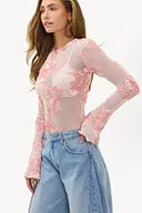 Walk the Woven Path Pink Light | Chic sheer floral mesh top