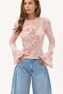 Walk the Woven Path Pink Light | Chic sheer floral mesh top