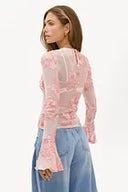 Walk the Woven Path Pink Light | Chic sheer floral mesh top