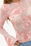 Walk the Woven Path Pink Light | Chic sheer floral mesh top