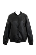 Bo T Bomber Jacket in Black, oversized woven leather jacket with polished zip detailing, luxury contemporary fit