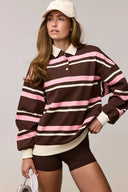 Autumntime Sportspolo Dark Brown | Sleek striped polo shirt