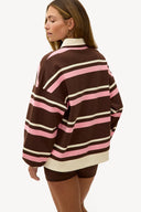 Autumntime Sportspolo Dark Brown | Sleek striped polo shirt