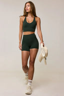 Harvest Moves Dark Green Sport Shorts | Sleek stretch athletic shorts