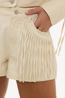 Moonlit Meadow Fringe Denim Shorts | Relaxed frayed denim short