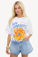 Catch The Sunrise White T-Shirt | Oversized embellished statement tee