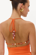 Tempting Distraction Orange Halter Top | Beaded halter top